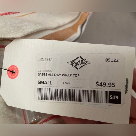 Billabong NWT stripe ruffled crossover top S - Picture 7 of 14